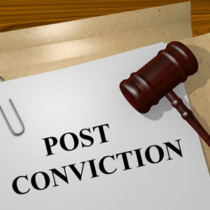 Post Conviction document with a gavel on paper.